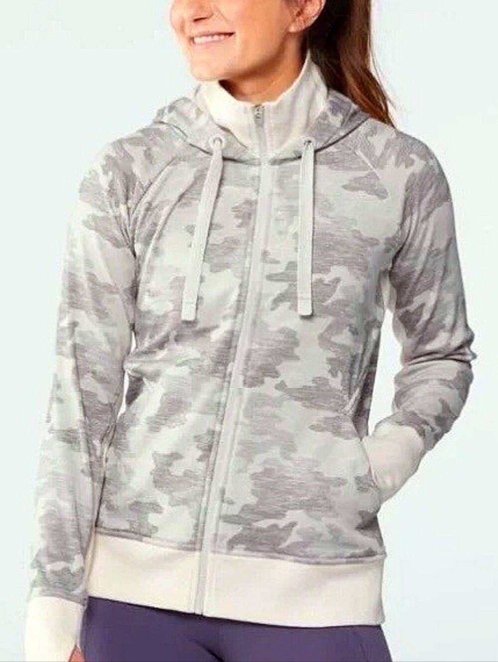 Athleta Triumph Full Zip Camo Hoodie Sweatshirt Jacket Sz Large Gray
